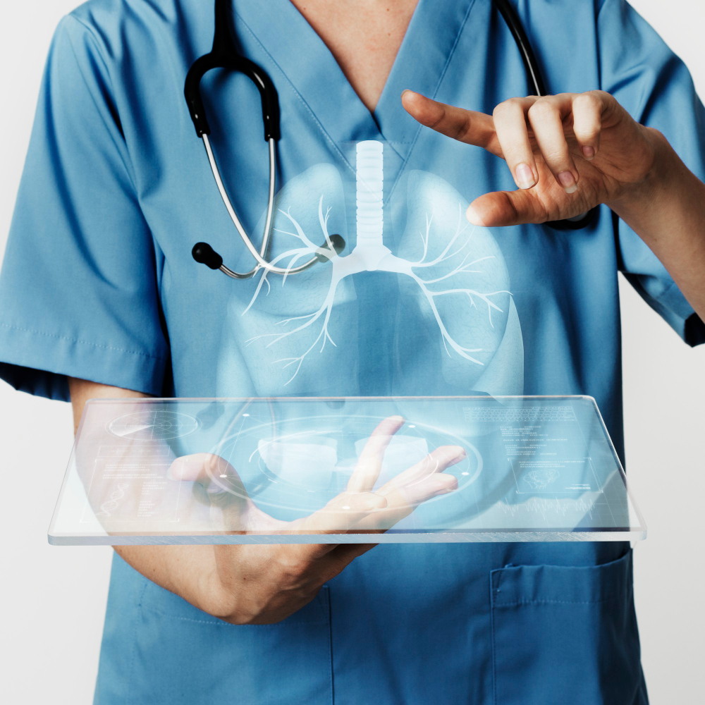 Pulmonologist reviewing imaging for sarcoidosis diagnosis